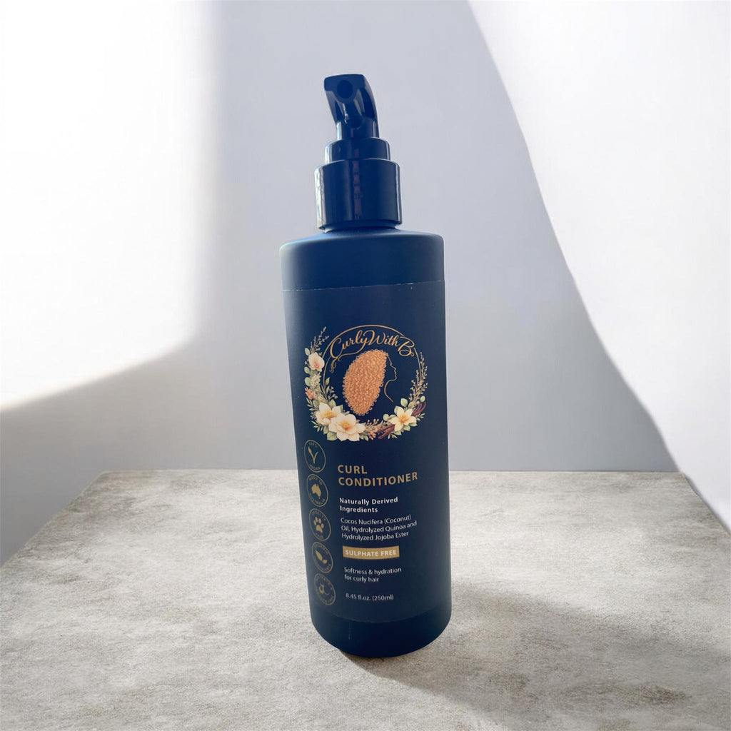 Natural curl conditioner for wavy curly and coily hair made in Australia by Curly with B