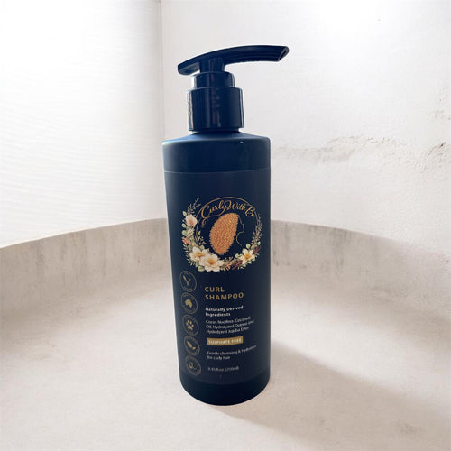 Natural curl shampoo for wavy curly and coily hair made in Australia by Curly with B
