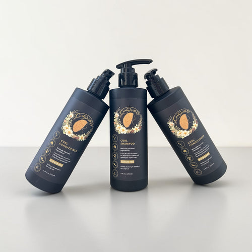 Natural curl shampoo and conditioner for wavy curly and coily hair made in Australia by Curly with B